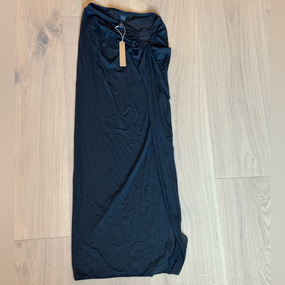 NWT SKIMS mesh cover-up sarong skirt onyx black small